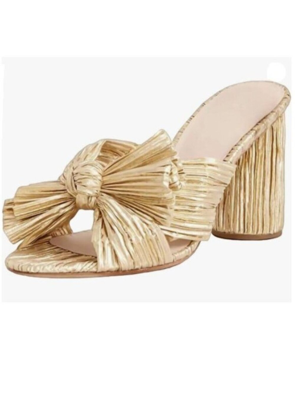 Women's Bow Heeled Sandals Slip On Open Toe Block Chunky Heel Sandals Gold Shoes